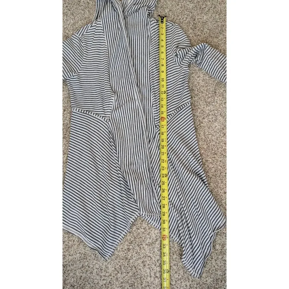 Max Studio Black & White Weekend Striped 100% Cotton Open Cardigan Hoodie Size M